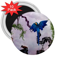 Wonderful Blue Parrot In A Fantasy World 3  Magnets (10 Pack)  by FantasyWorld7