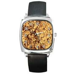 Abstract Brachiate Structure Yellow And Black Dendritic Pattern Square Metal Watch by Nexatart