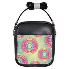 Abstract Geometric Wheels Pattern Girls Sling Bags by LovelyDesigns4U