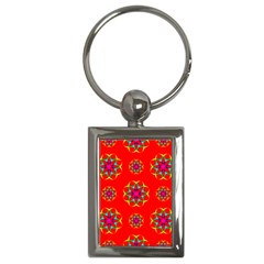 Rainbow Colors Geometric Circles Seamless Pattern On Red Background Key Chains (rectangle)  by Nexatart