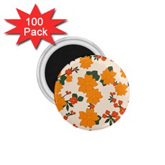 Vintage Floral Wallpaper Background In Shades Of Orange 1 75  Magnets (100 Pack)  by Nexatart