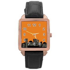 City Building Orange Rose Gold Leather Watch  by Mariart