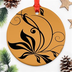 Black Brown Floral Symbol Ornament (round) by Mariart