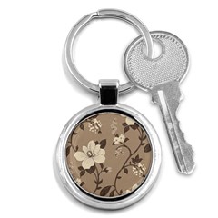 Floral Flower Rose Leaf Grey Key Chains (round) 