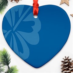 Hibiscus Sakura Classic Blue Heart Ornament (two Sides) by Mariart