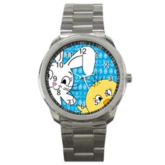Easter Bunny And Chick  Sport Metal Watch by Valentinaart