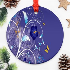 Flowers Butterflies Patterns Lines Purple Ornament (round) by Mariart