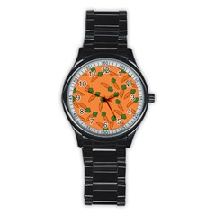 Carrot Pattern Stainless Steel Round Watch by Valentinaart