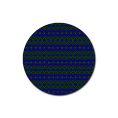 Split Diamond Blue Green Woven Fabric Rubber Round Coaster (4 Pack) 