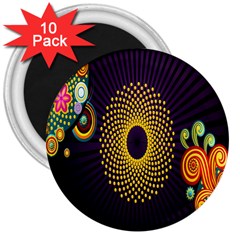 Polka Dot Circle Leaf Flower Floral Yellow Purple Red Star 3  Magnets (10 Pack)  by Mariart