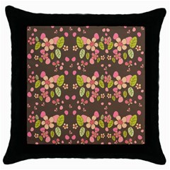 Floral Pattern Throw Pillow Case (black) by Valentinaart