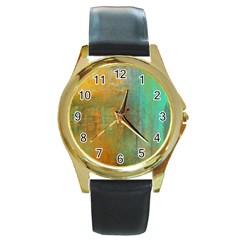 The Waterfall Round Gold Metal Watch by digitaldivadesigns