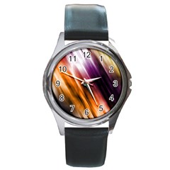 Colourful Grunge Stripe Background Round Metal Watch