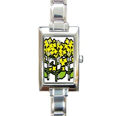 Flower Floral Sakura Yellow Green Leaf Rectangle Italian Charm Watch