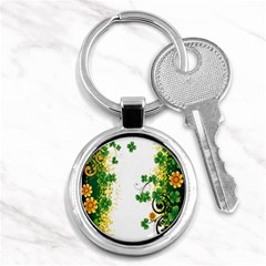 Flower Shamrock Green Gold Key Chains (round) 