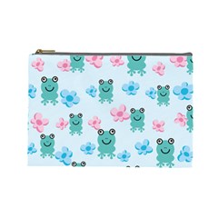 Frog Green Pink Flower Cosmetic Bag (large)  by Mariart