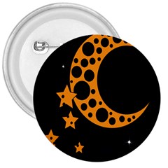 Moon Star Space Orange Black Light Night Circle Polka 3  Buttons