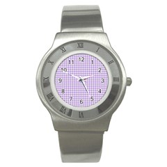 Plaid Purple White Line Stainless Steel Watch