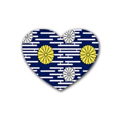 Sunflower Line Blue Yellpw Rubber Coaster (heart)  by Mariart