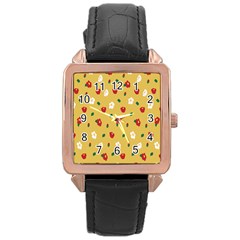 Tulip Sunflower Sakura Flower Floral Red White Leaf Green Rose Gold Leather Watch  by Mariart