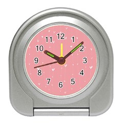 Pink Background With White Hearts On Lines Travel Alarm Clocks by TastefulDesigns