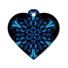 Blue Snowflake On Black Background Dog Tag Heart (two Sides) by Nexatart