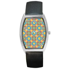 Geometric Multicolored Print Barrel Style Metal Watch by dflcprints