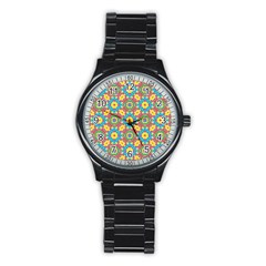 Geometric Multicolored Print Stainless Steel Round Watch by dflcprints