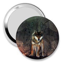 Awesome Wolf In The Night 3  Handbag Mirrors by FantasyWorld7