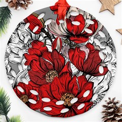 Red Flowers Pattern Ornament (round Filigree) by TastefulDesigns