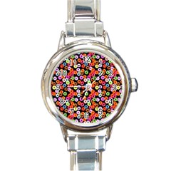 Colorful Yummy Donuts Pattern Round Italian Charm Watch by EDDArt