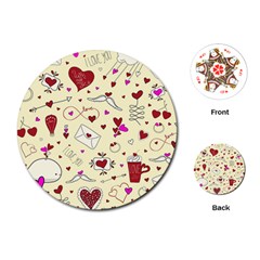 Valentinstag Love Hearts Pattern Red Yellow Playing Cards (round) 