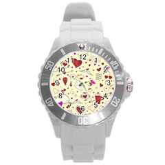 Valentinstag Love Hearts Pattern Red Yellow Round Plastic Sport Watch (l) by EDDArt