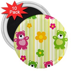 Animals Bear Flower Floral Line Red Green Pink Yellow Sunflower Star 3  Magnets (10 Pack)  by Mariart