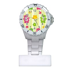 Animals Bear Flower Floral Line Red Green Pink Yellow Sunflower Star Plastic Nurses Watch by Mariart