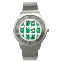 Animals Frog Green Face Mask Smile Cry Cute Stainless Steel Watch by Mariart