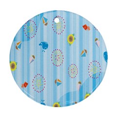 Animals Whale Sunflower Ship Flower Floral Sea Beach Blue Fish Ornament (round) by Mariart