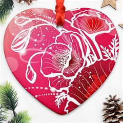 Flower Red Sakura Pink Heart Ornament (two Sides) by Mariart