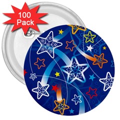 Line Star Space Blue Sky Light Rainbow Red Orange White Yellow 3  Buttons (100 Pack) 