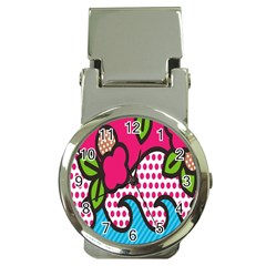 Rose Floral Circle Line Polka Dot Leaf Pink Blue Green Money Clip Watches by Mariart