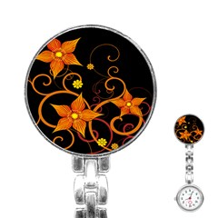 Star Leaf Orange Gold Red Black Flower Floral Stainless Steel Nurses Watch by Mariart