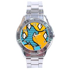 Wave Chevron Orange Blue Circle Plaid Polka Dot Stainless Steel Analogue Watch by Mariart