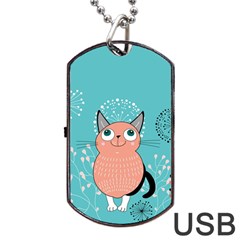 Cat Face Mask Smile Cute Leaf Flower Floral Dog Tag Usb Flash (one Side) by Mariart