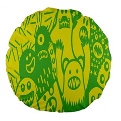 Easter Monster Sinister Happy Green Yellow Magic Rock Large 18  Premium Flano Round Cushions by Mariart