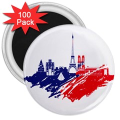 Eiffel Tower Monument Statue Of Liberty France England Red Blue 3  Magnets (100 Pack) by Mariart