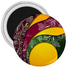 Flower Floral Leaf Star Sunflower Green Red Yellow Brown Sexxy 3  Magnets by Mariart