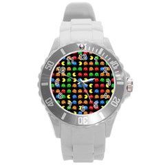 Pacman Seamless Generated Monster Eat Hungry Eye Mask Face Rainbow Color Round Plastic Sport Watch (l) by Mariart