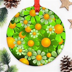 Sunflower Flower Floral Green Yellow Ornament (round) by Mariart