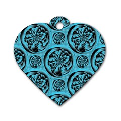 Turquoise Pattern Dog Tag Heart (one Side) by linceazul