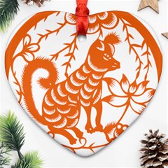 Chinese Zodiac Dog Star Orange Heart Ornament (two Sides) by Mariart